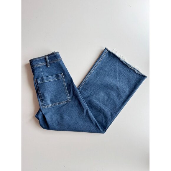 ZARA Marine Straight Indigo Stretch Denim High Waisted Wide Leg Jeans, Size 4/26 - Picture 2 of 12